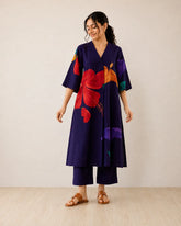 Hibiscus Violet Soft Cotton Kurti Set for Women