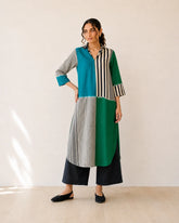 Retro Teal & Green Soft Cotton Kurti Set for Women