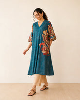 Morni Peacock Blue Cotton Kurti Set for Women