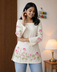 Padmalata Lotus Border Lace-Up Kurti