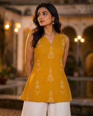 Peetambari Open-Back Bow Cotton Kurti