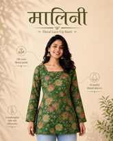 Malini Floral Lace-Up Linen Cotton Kurti