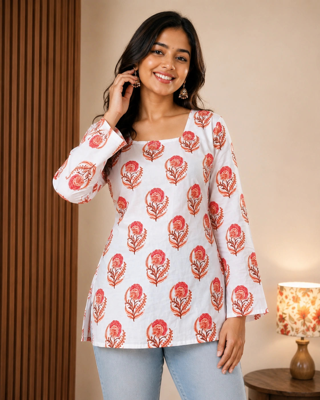 Pravalika Coral Bloom Kurti Top