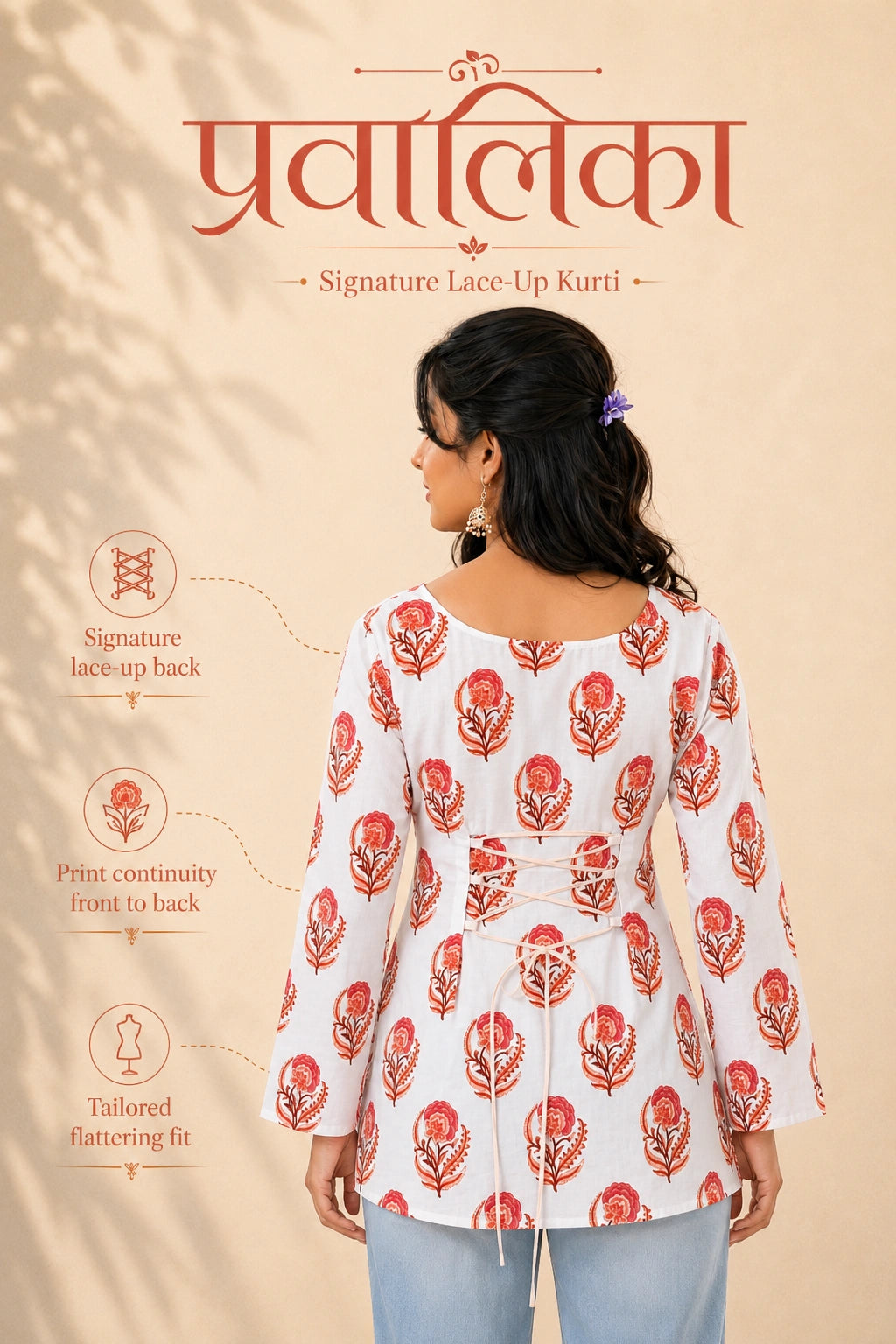 Pravalika Coral Bloom Kurti Top