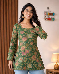 Malini Floral Lace-Up Linen Cotton Kurti