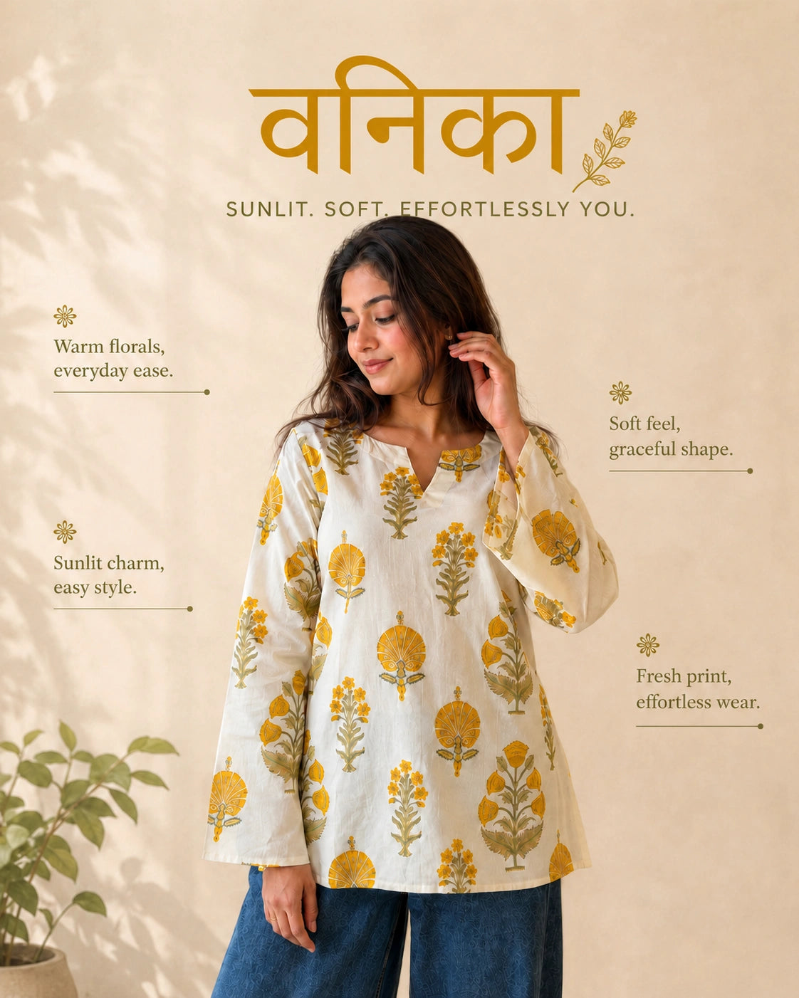 Vanika Botanical Printed Cotton Kurti