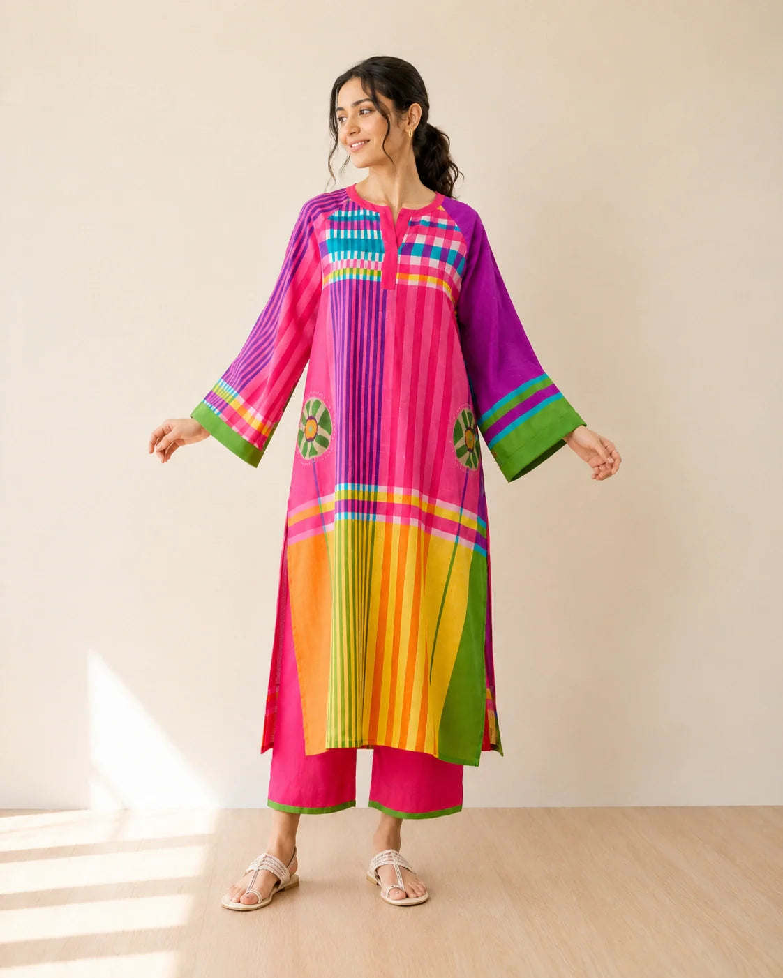 Checkmate Multicolour Cotton Kurti Set for Women