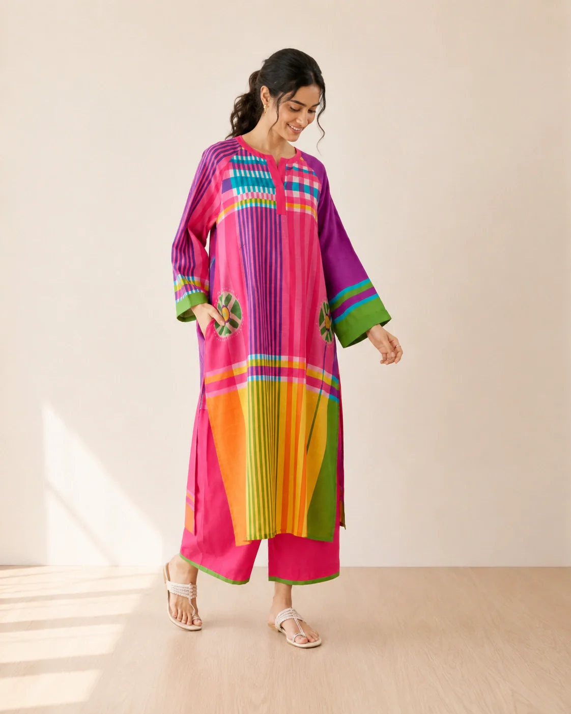 Checkmate Multicolour Cotton Kurti Set for Women