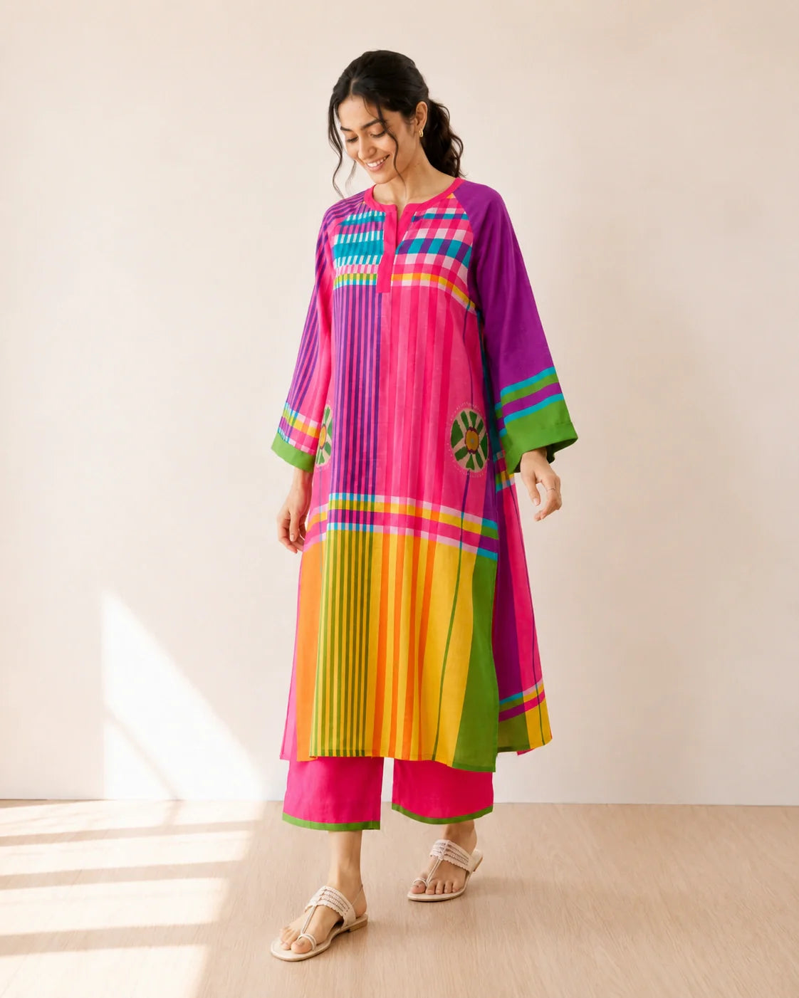 Checkmate Multicolour Cotton Kurti Set for Women