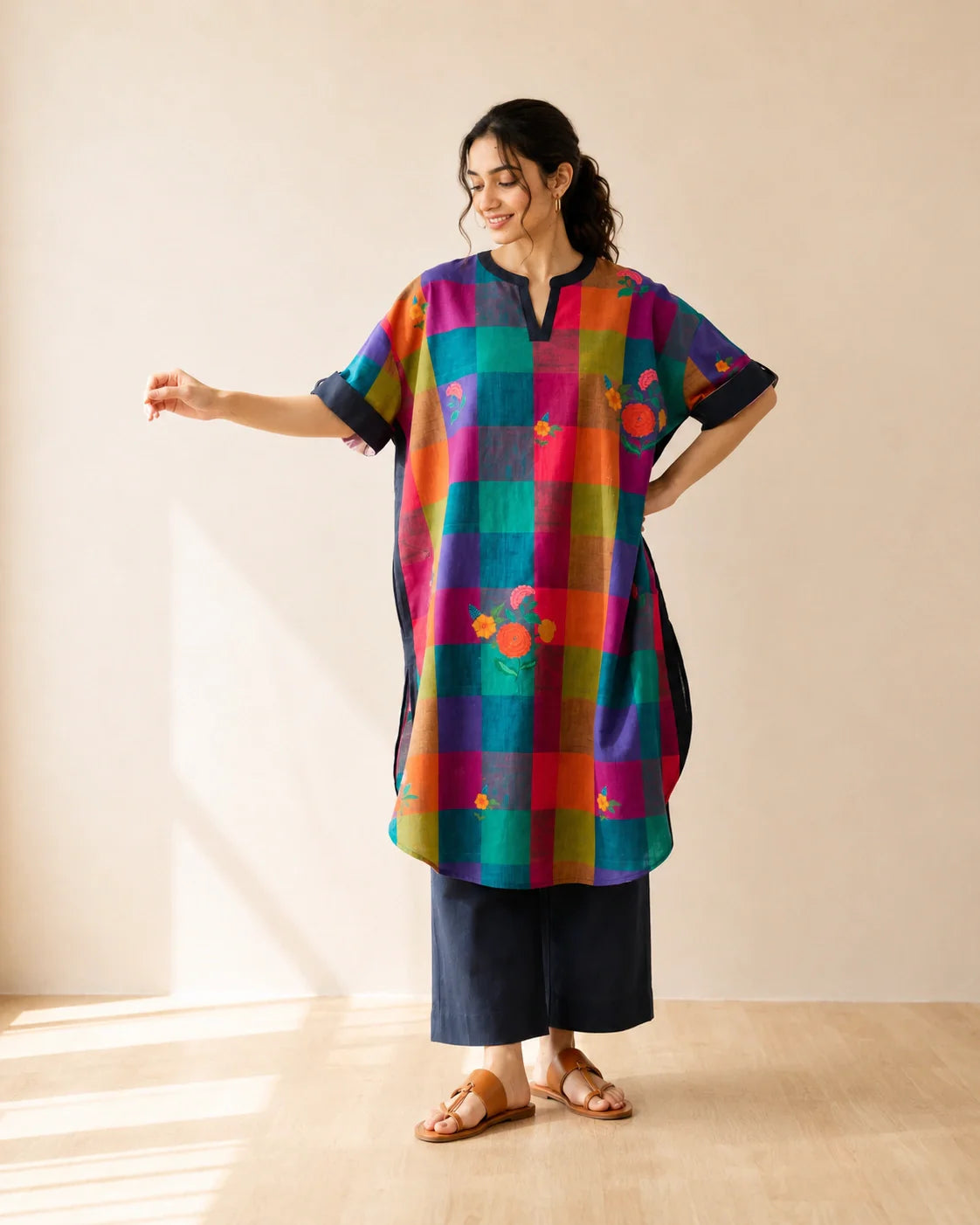 Echo Black Multicolor Cotton Kurti Set for Women