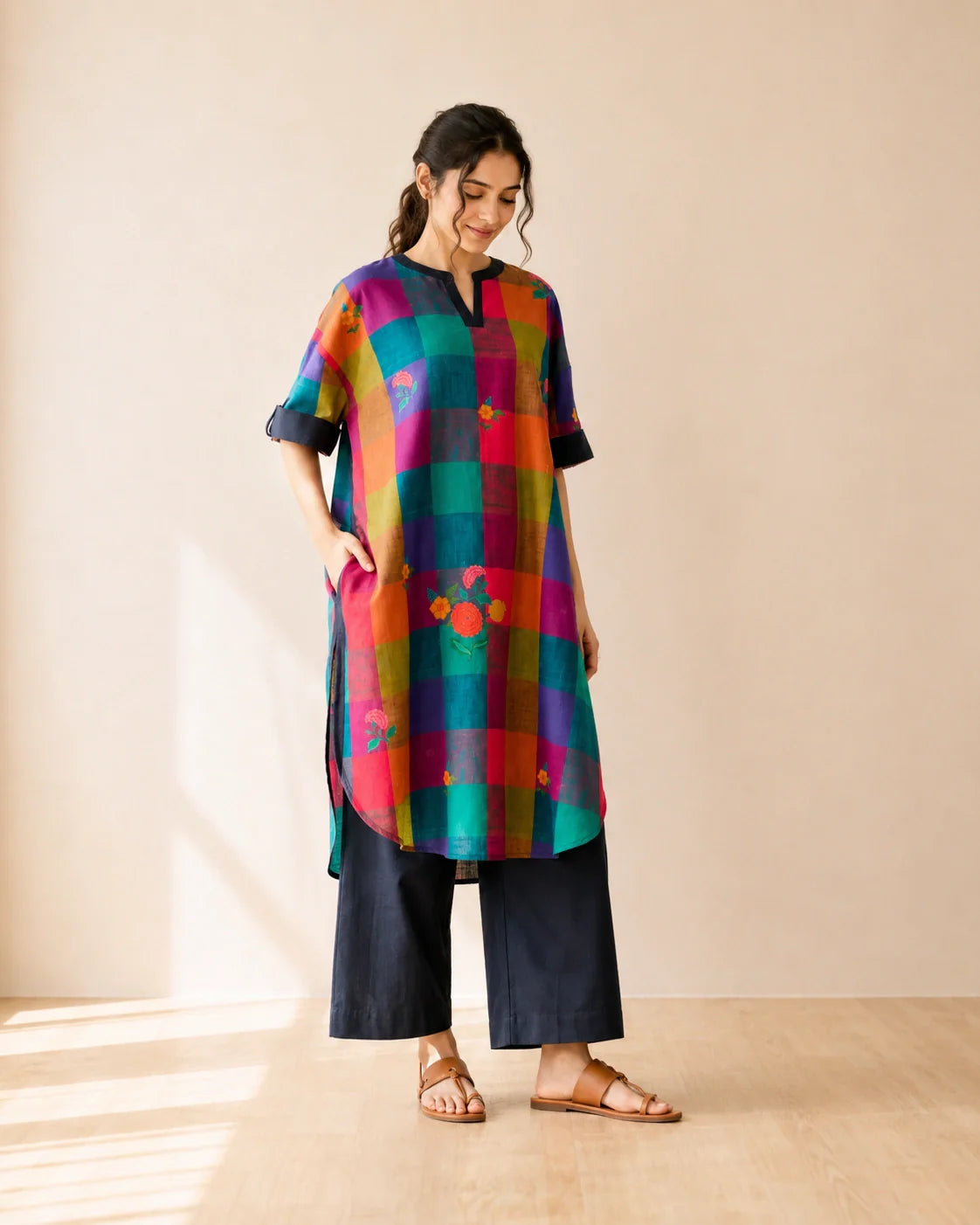 Echo Black Multicolor Cotton Kurti Set for Women