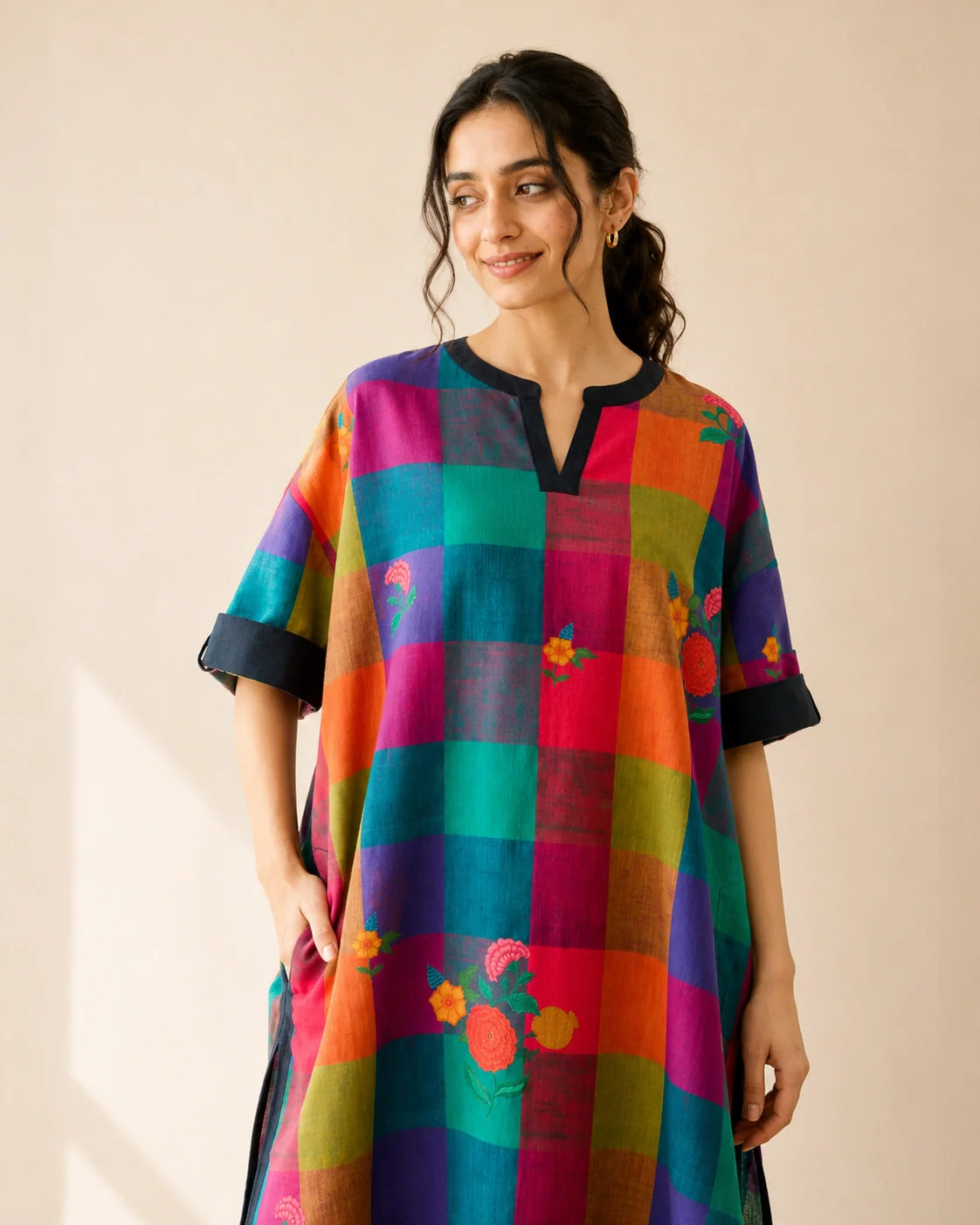 Echo Black Multicolor Cotton Kurti Set for Women