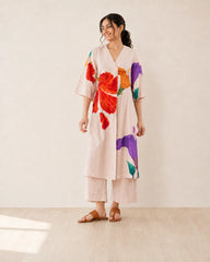 Hibiscus Off White Cotton Kurti Set for Women