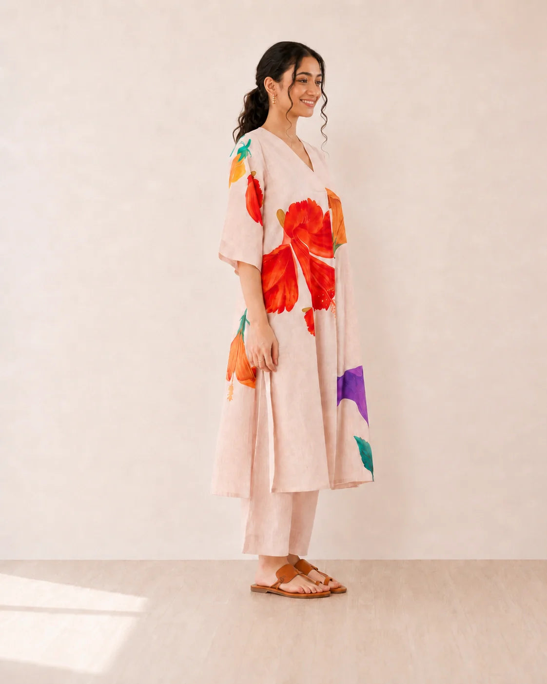 Hibiscus Off White Cotton Kurti Set for Women