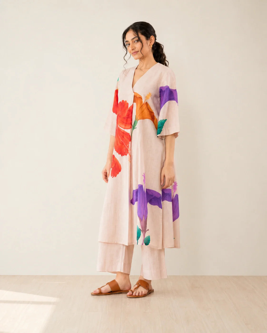 Hibiscus Off White Cotton Kurti Set for Women