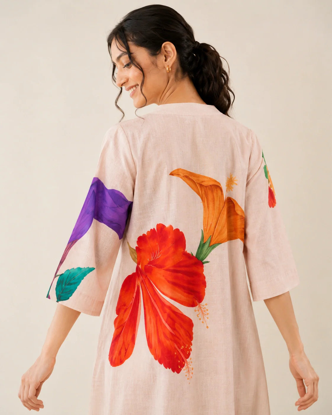 Hibiscus Off White Cotton Kurti Set for Women