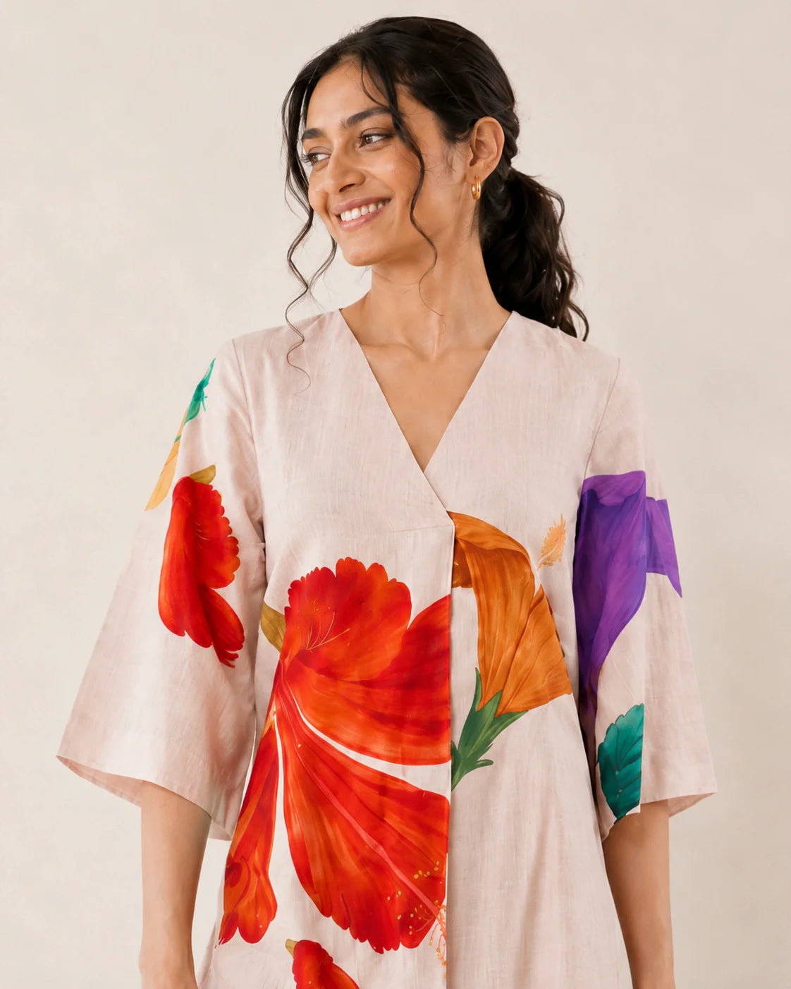 Hibiscus Off White Cotton Kurti Set for Women
