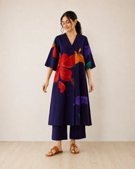 Hibiscus Violet Soft Cotton Kurti Set for Women