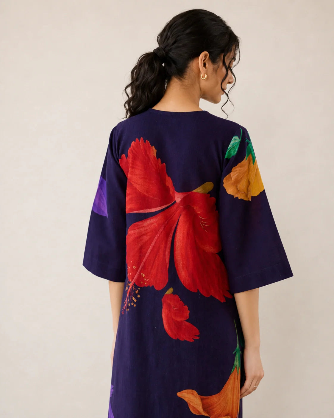 Hibiscus Violet Soft Cotton Kurti Set for Women