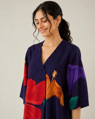Hibiscus Violet Soft Cotton Kurti Set for Women