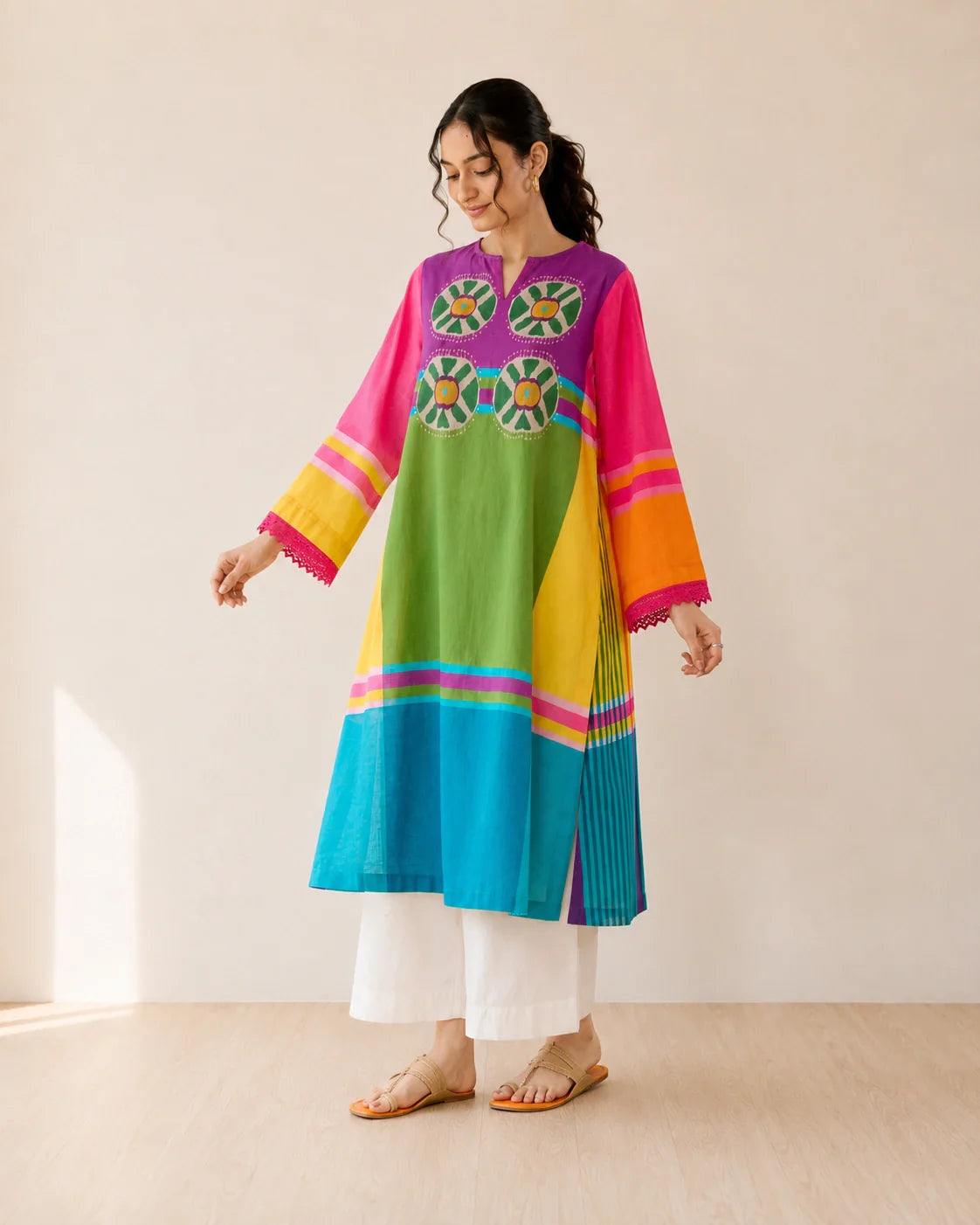 Chakra Multicolour Cotton Kurti Set for Women