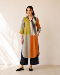 Retro Tangerine & Heena Cotton Kurti Set For Women