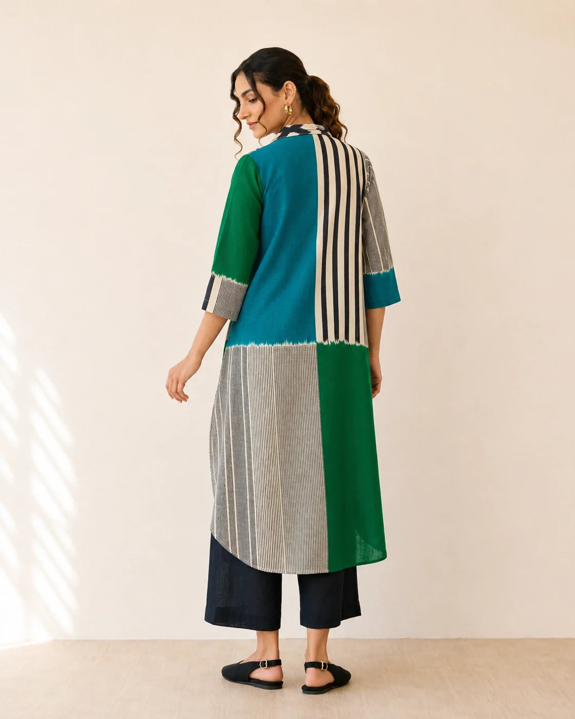 Retro Teal & Green Soft Cotton Kurti Set for Women