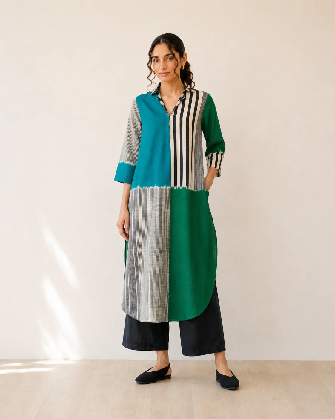Retro Teal & Green Soft Cotton Kurti Set for Women