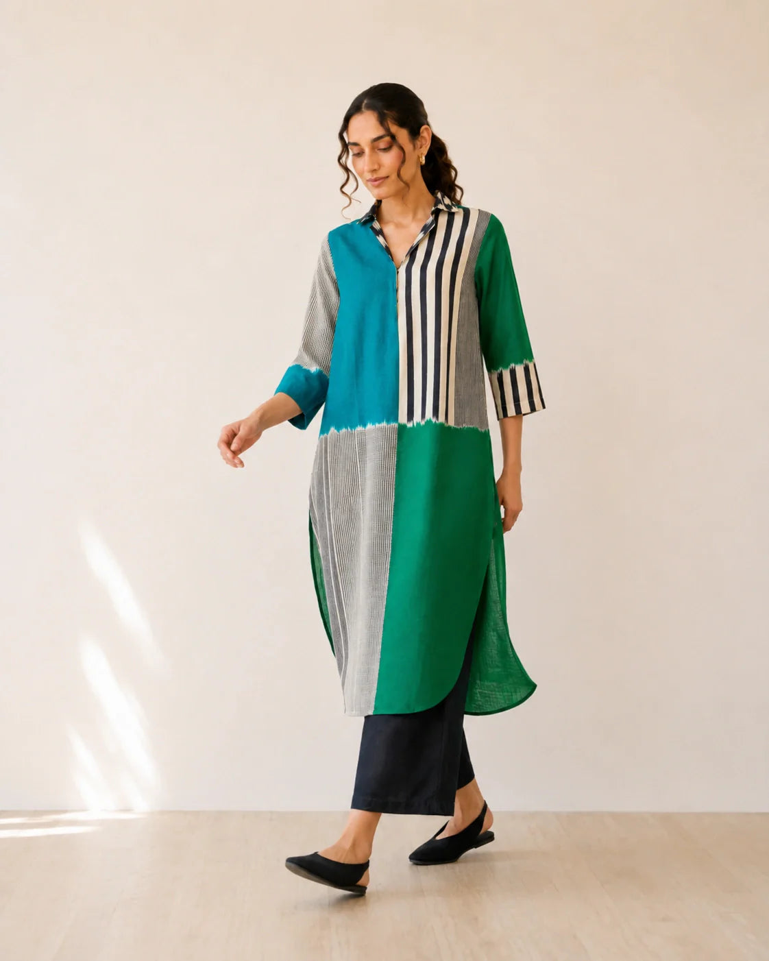Retro Teal & Green Soft Cotton Kurti Set for Women