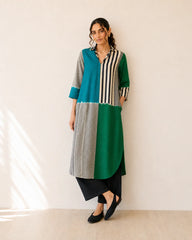 Retro Teal & Green Soft Cotton Kurti Set for Women