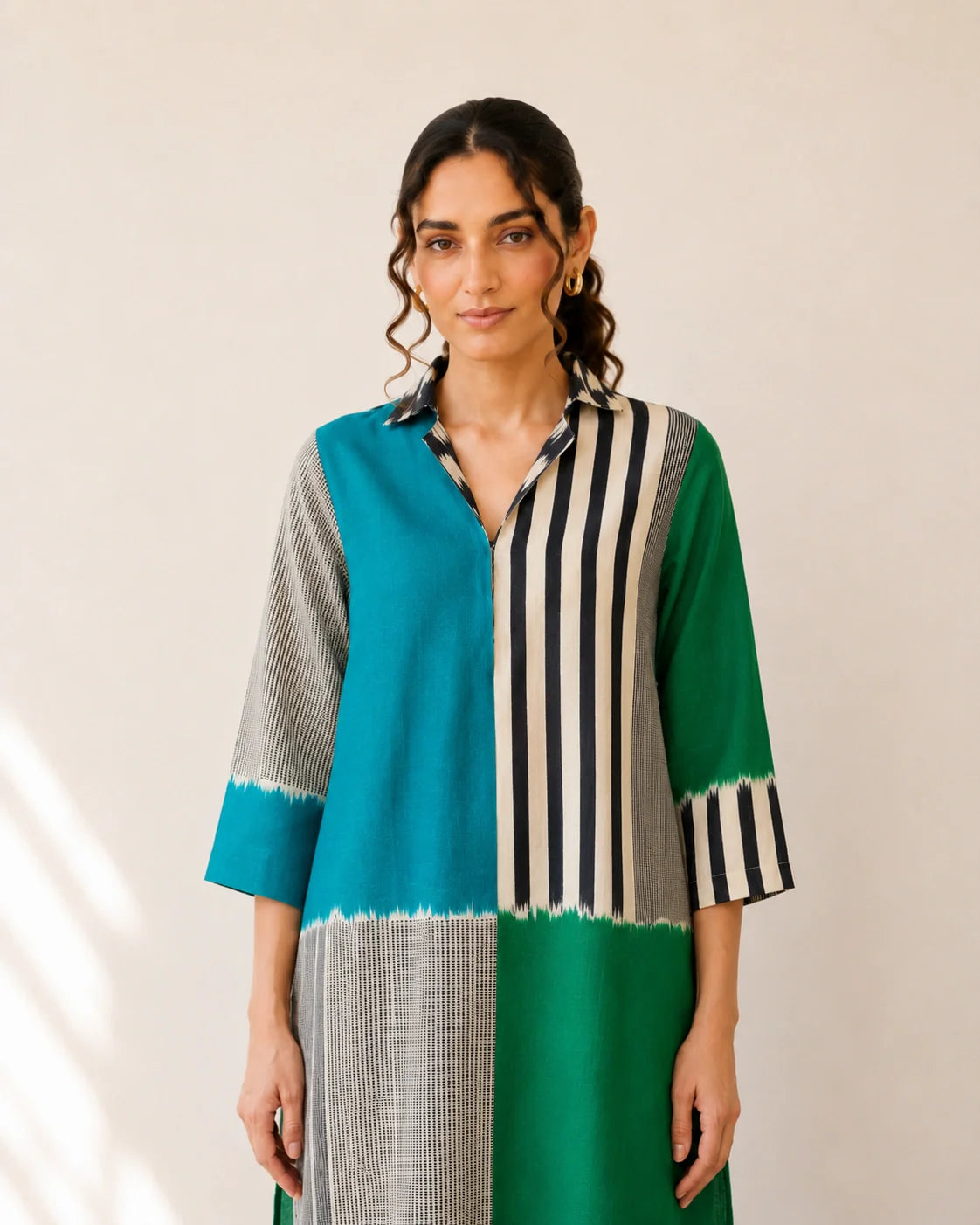 Retro Teal & Green Soft Cotton Kurti Set for Women
