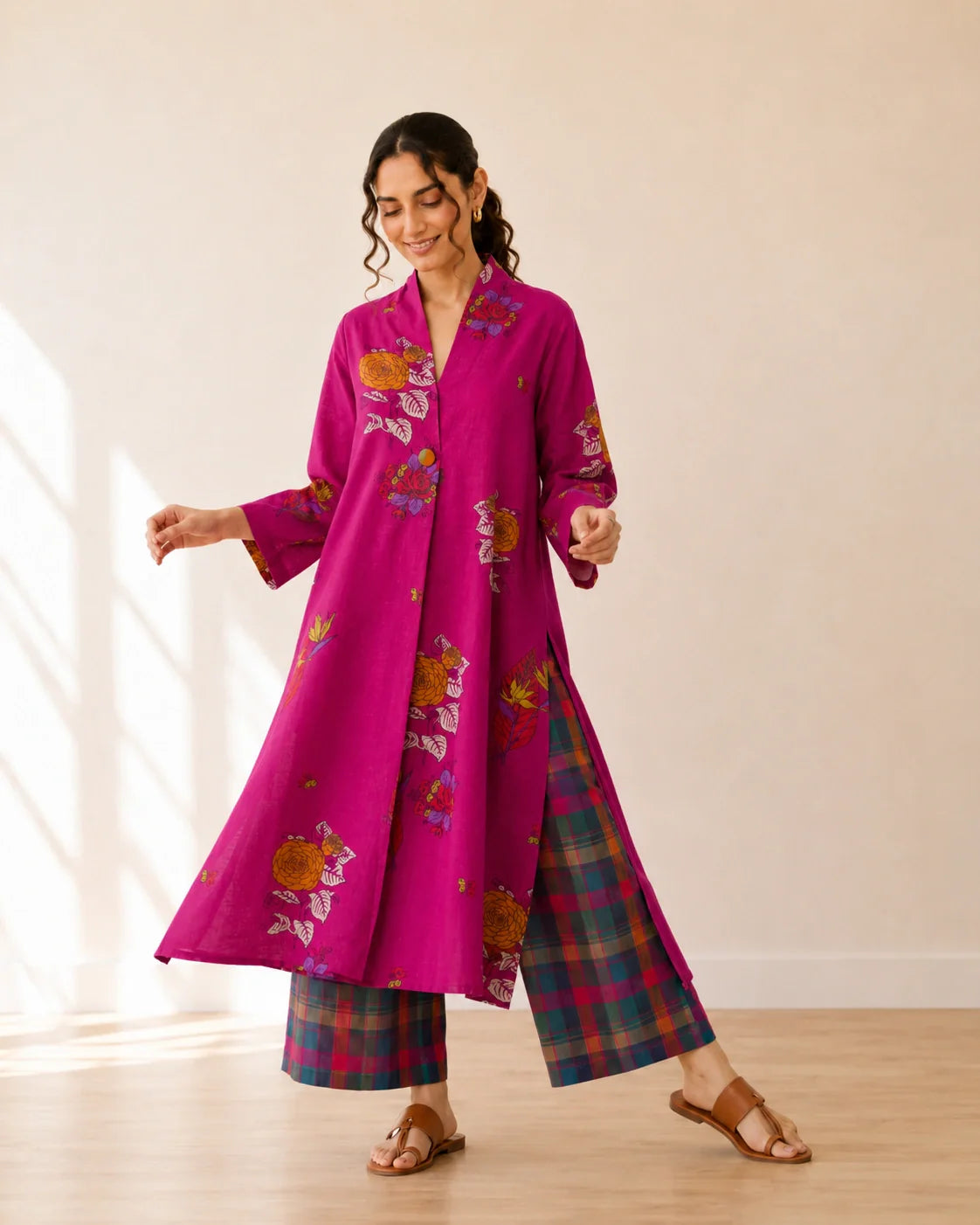 Potpourri Fuchsia Cotton Kurti Set for Women