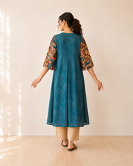 Morni Peacock Blue Cotton Kurti Set for Women