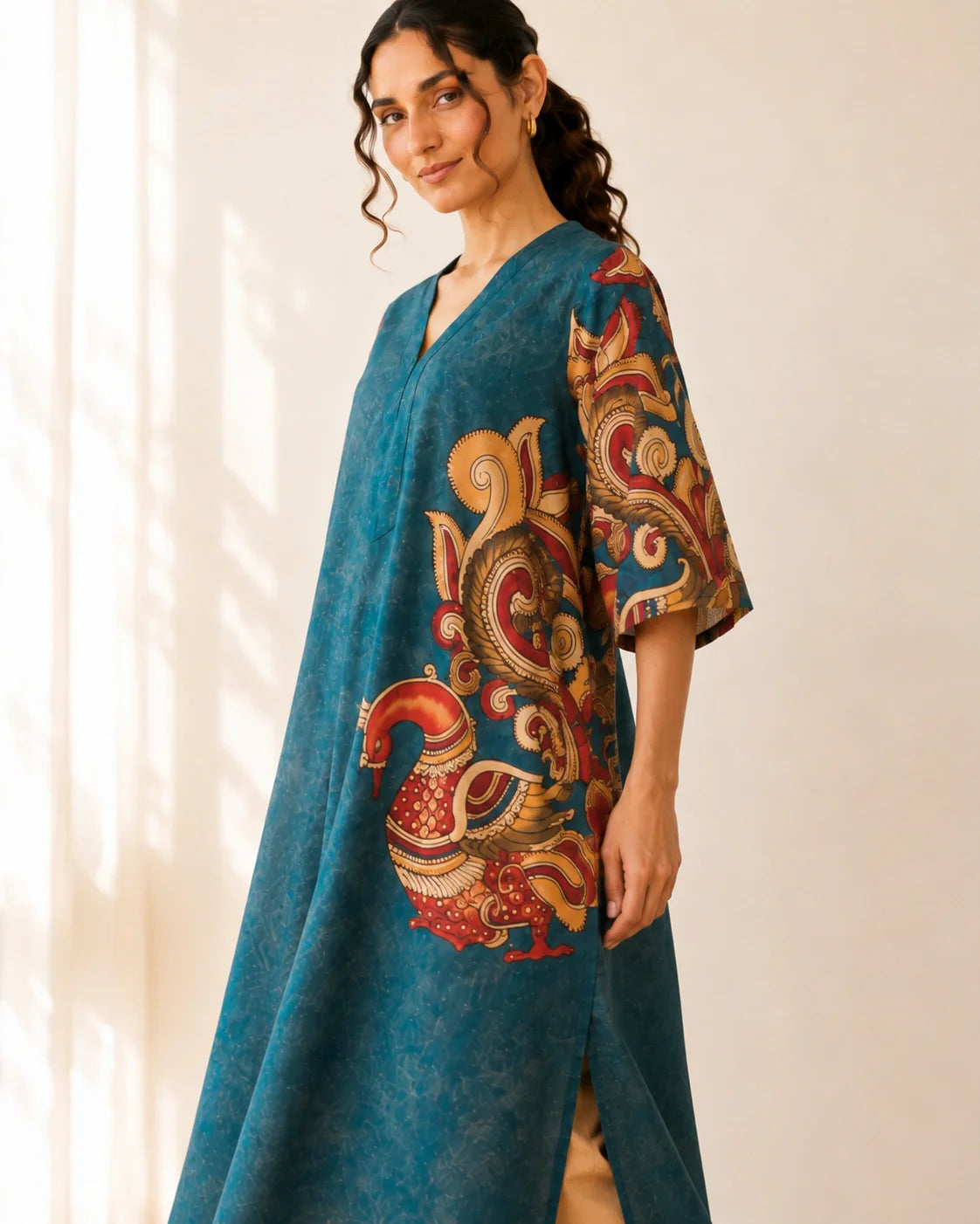 Morni Peacock Blue Cotton Kurti Set for Women