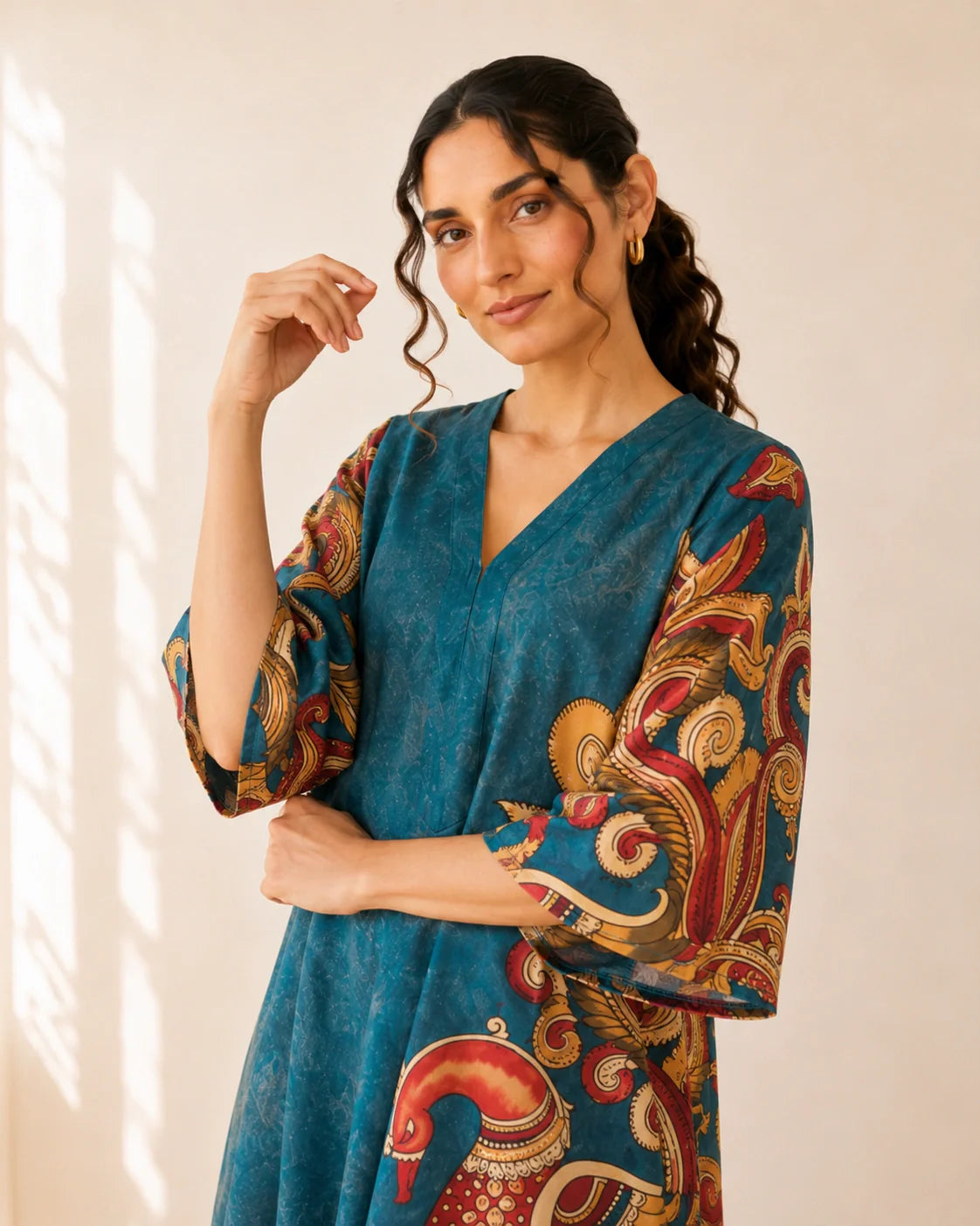 Morni Peacock Blue Cotton Kurti Set for Women