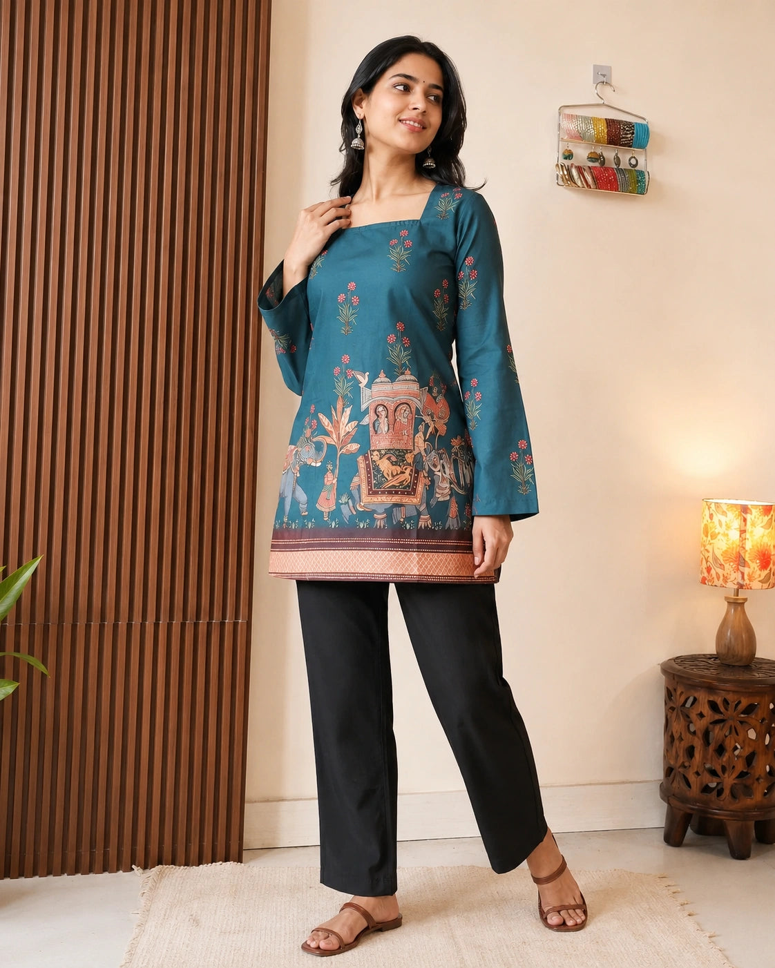Chitralekha Kalamkari Mulmul Cotton Kurti