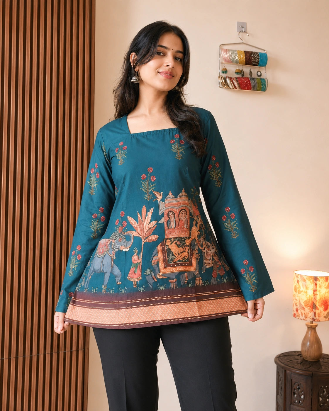 Chitralekha Kalamkari Mulmul Cotton Kurti