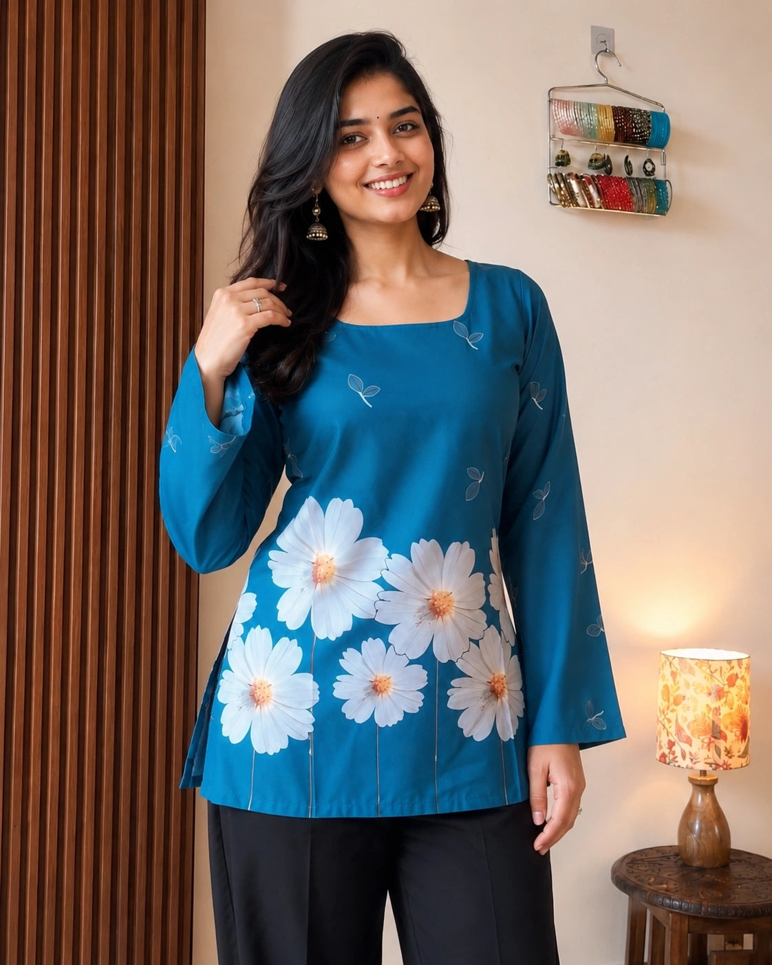 Neelambari Floral Bloom Lace-Up Kurti