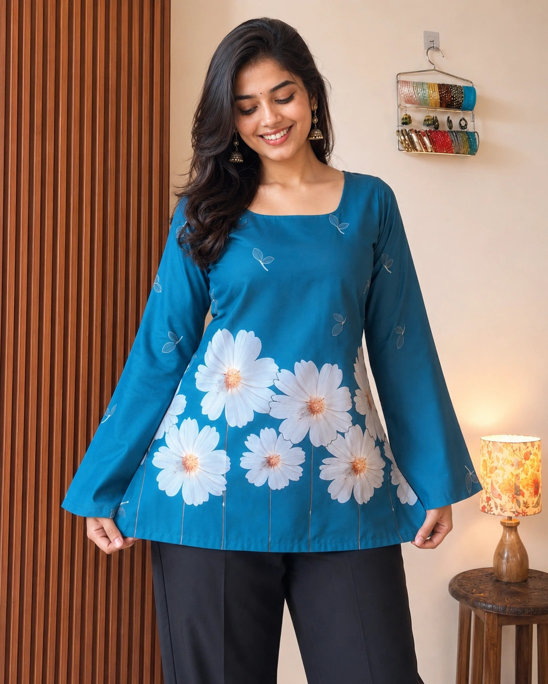 Neelambari Floral Bloom Lace-Up Kurti