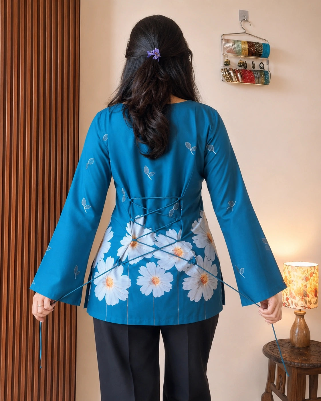 Neelambari Floral Bloom Lace-Up Kurti