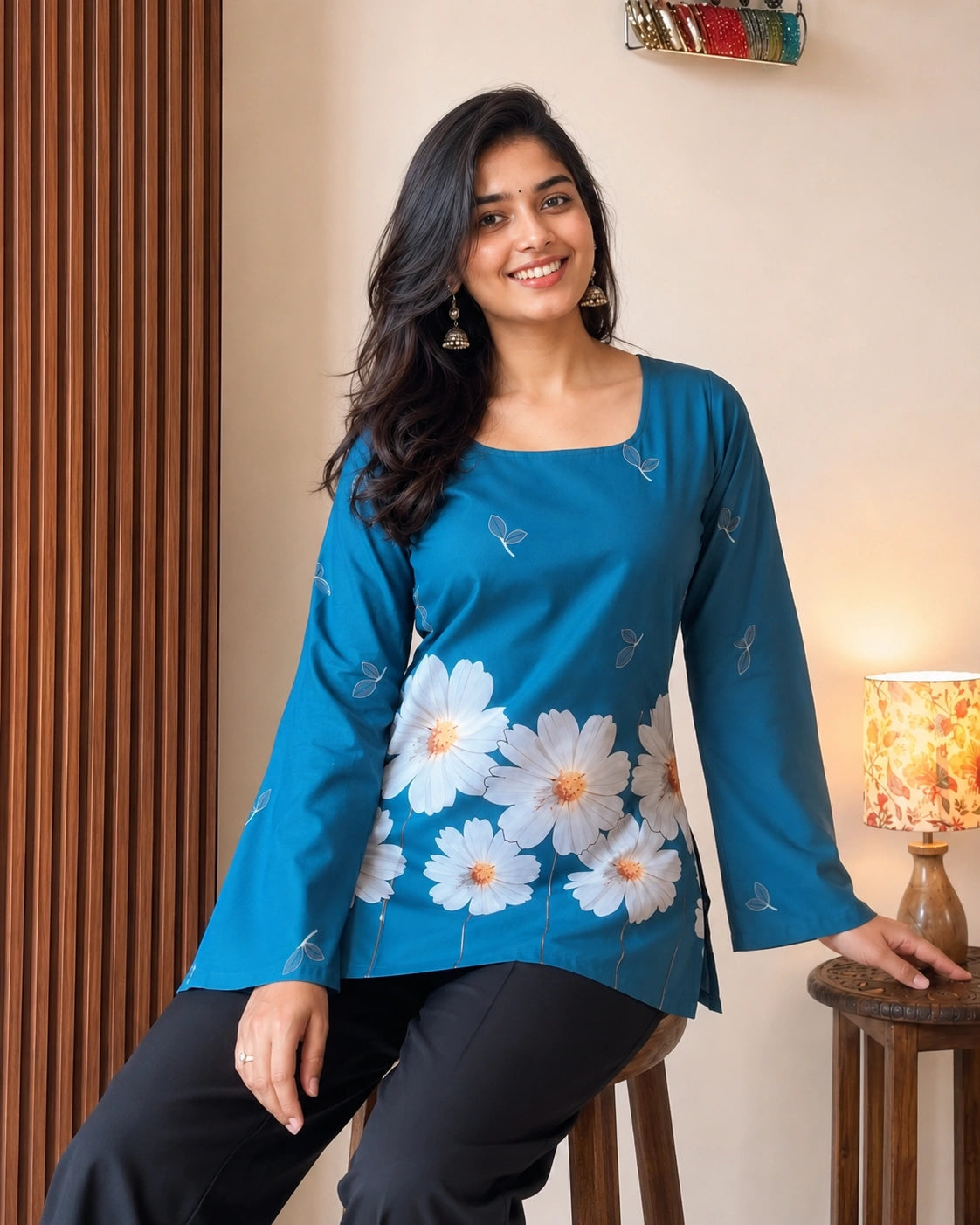 Neelambari Floral Bloom Lace-Up Kurti