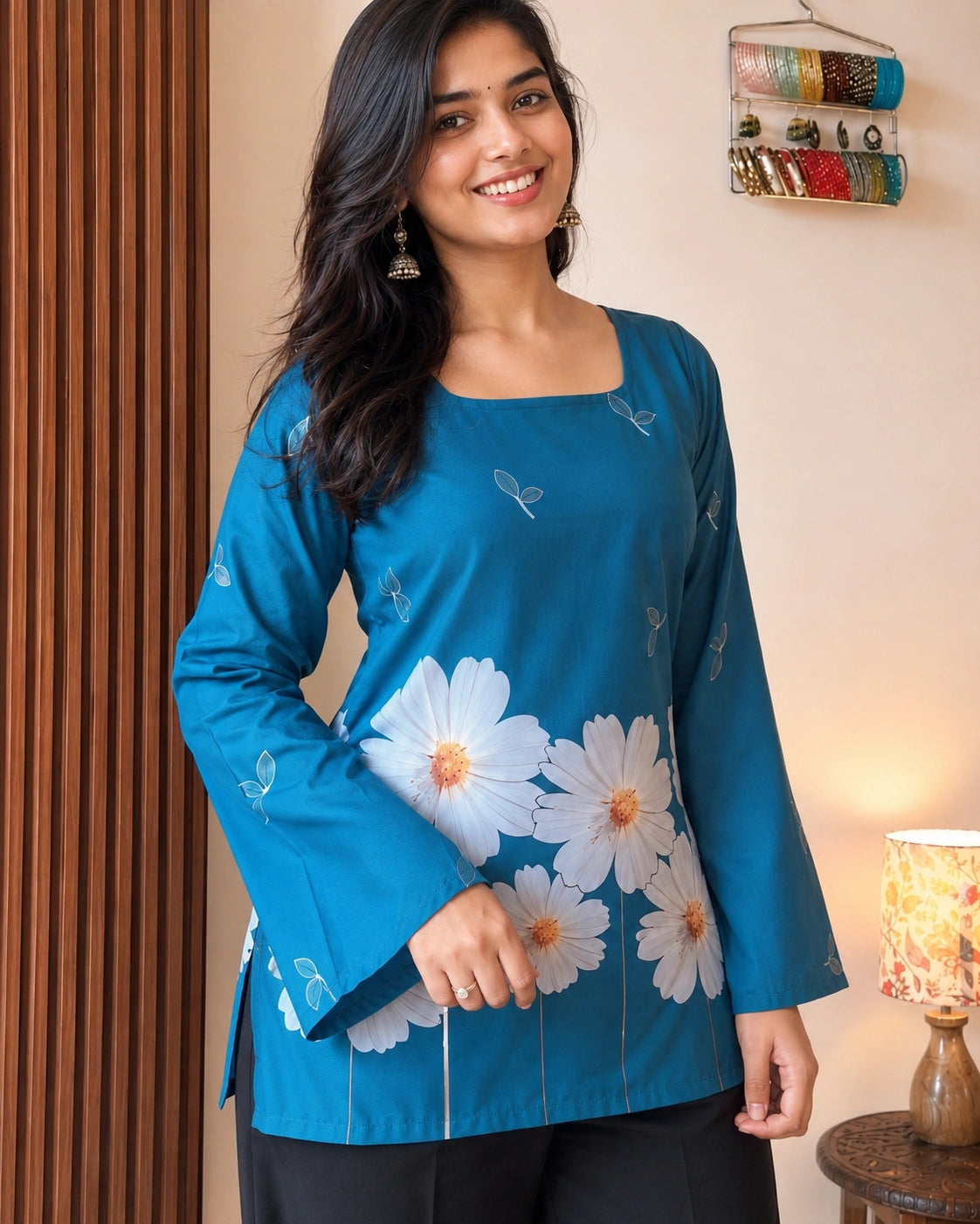 Neelambari Floral Bloom Lace-Up Kurti
