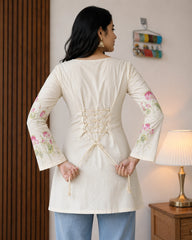 Padmalata Lotus Border Lace-Up Kurti