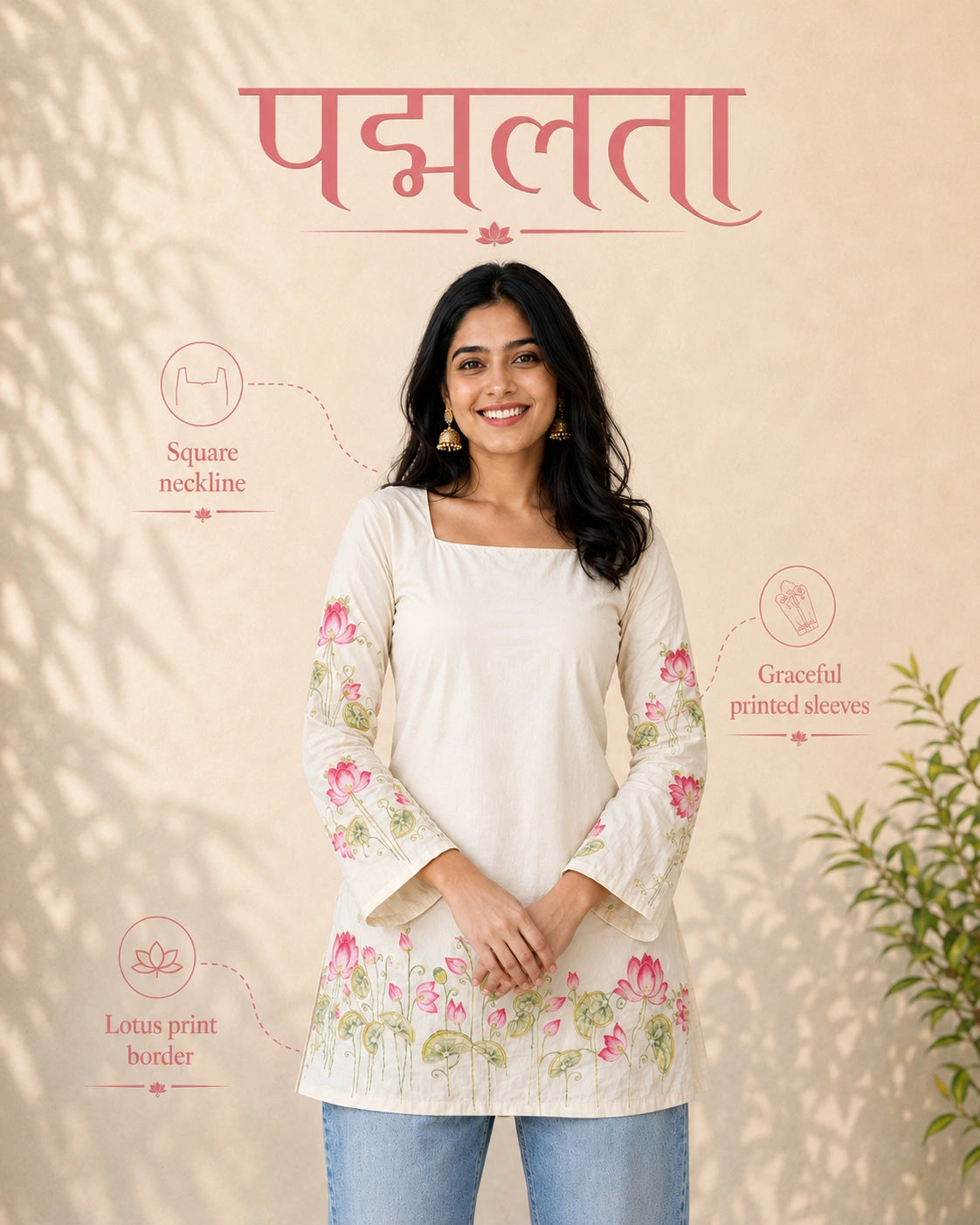 Padmalata Lotus Border Lace-Up Kurti