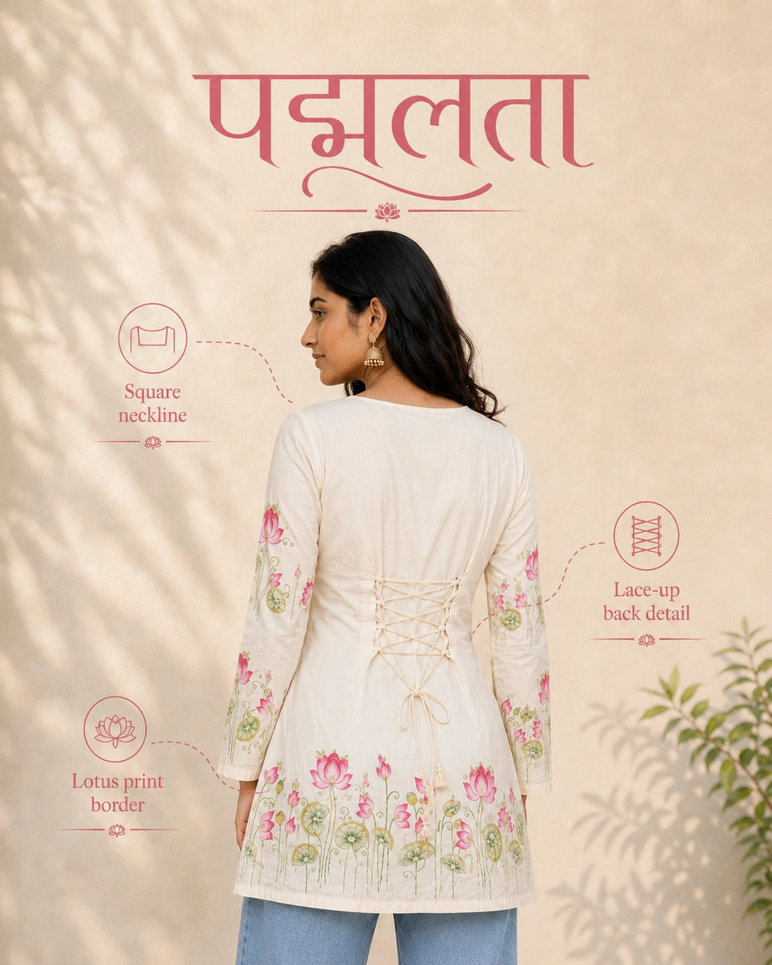 Padmalata Lotus Border Lace-Up Kurti