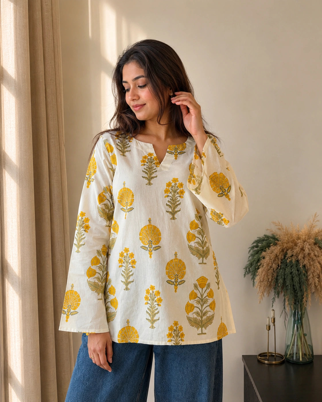 Vanika Botanical Printed Cotton Kurti