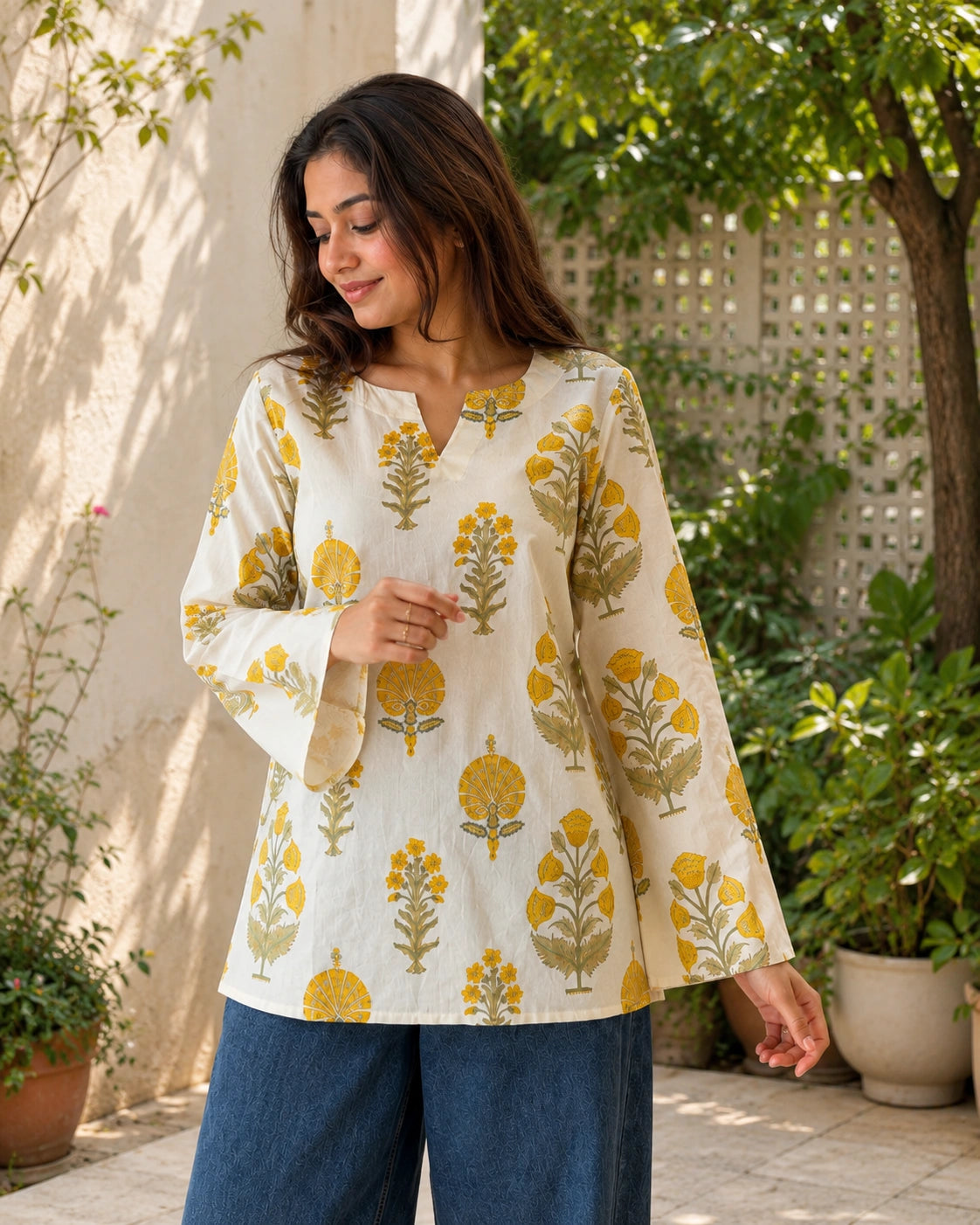 Vanika Botanical Printed Cotton Kurti