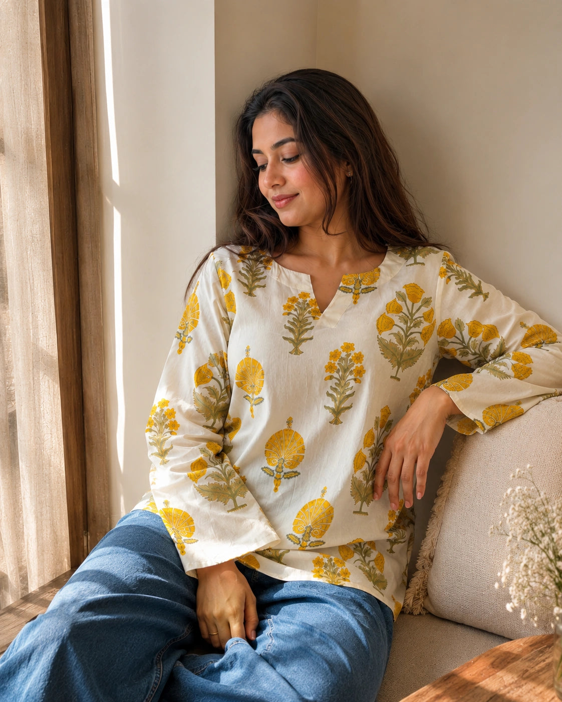 Vanika Botanical Printed Cotton Kurti