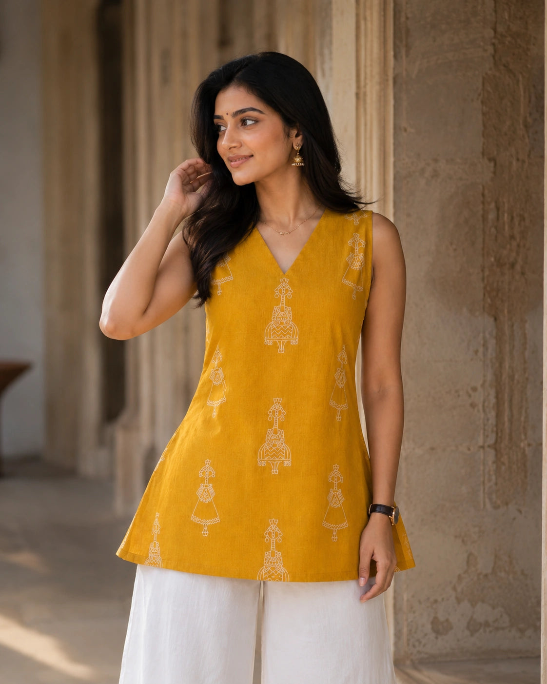 Peetambari Open-Back Bow Cotton Kurti
