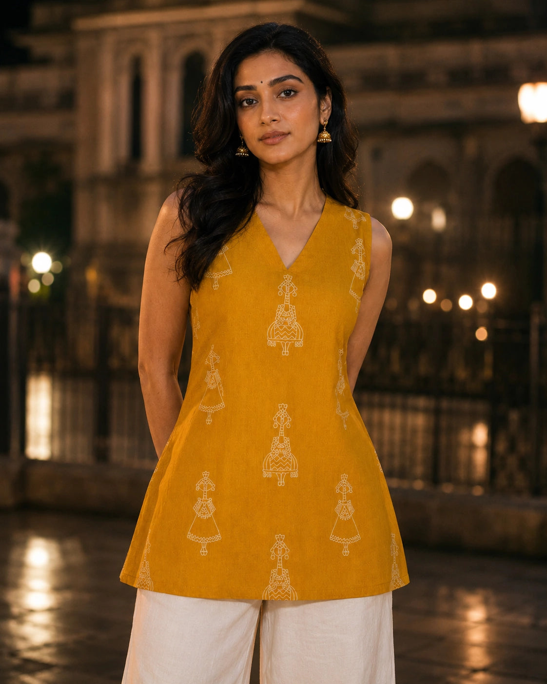 Peetambari Open-Back Bow Cotton Kurti